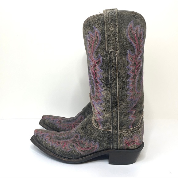 Lucchese 1883 Western Distressed Black with Pink and Lavender Stitching Size 7 - Picture 4 of 16